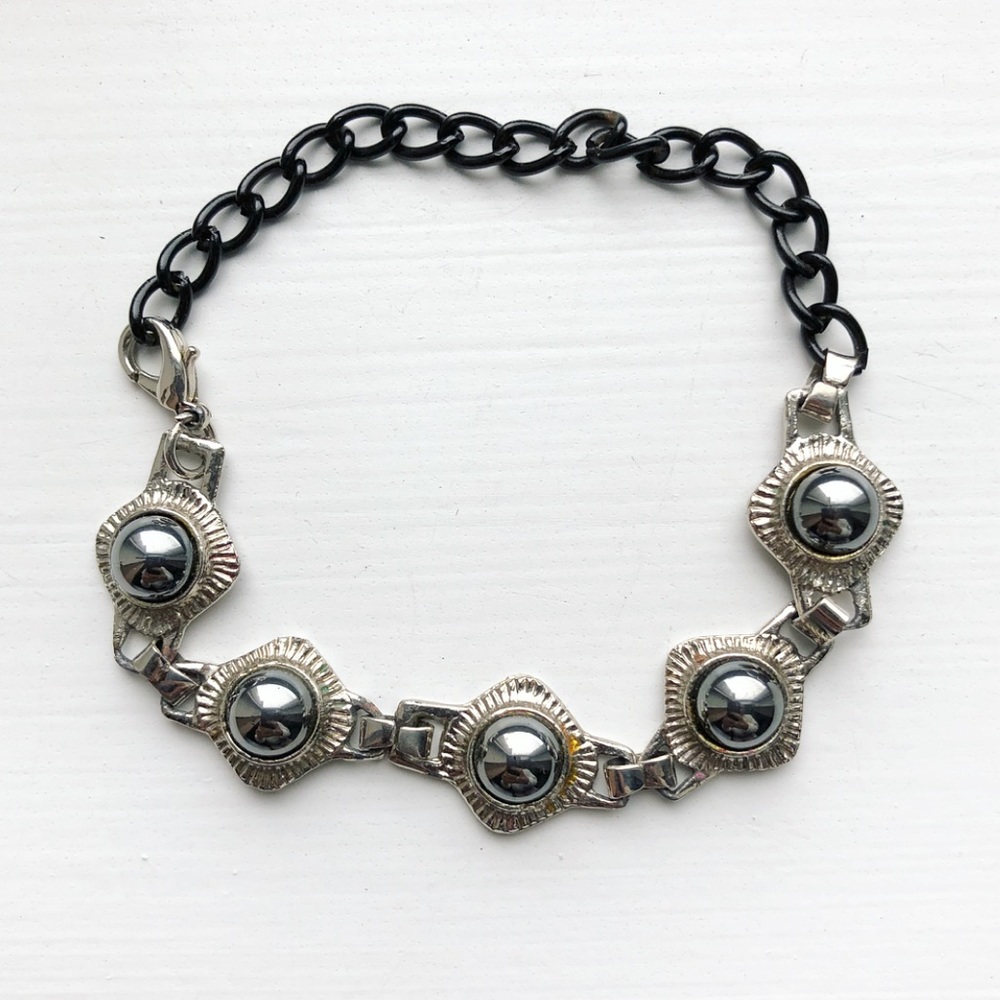 Vintage silver & monochrome stud chain bracelet